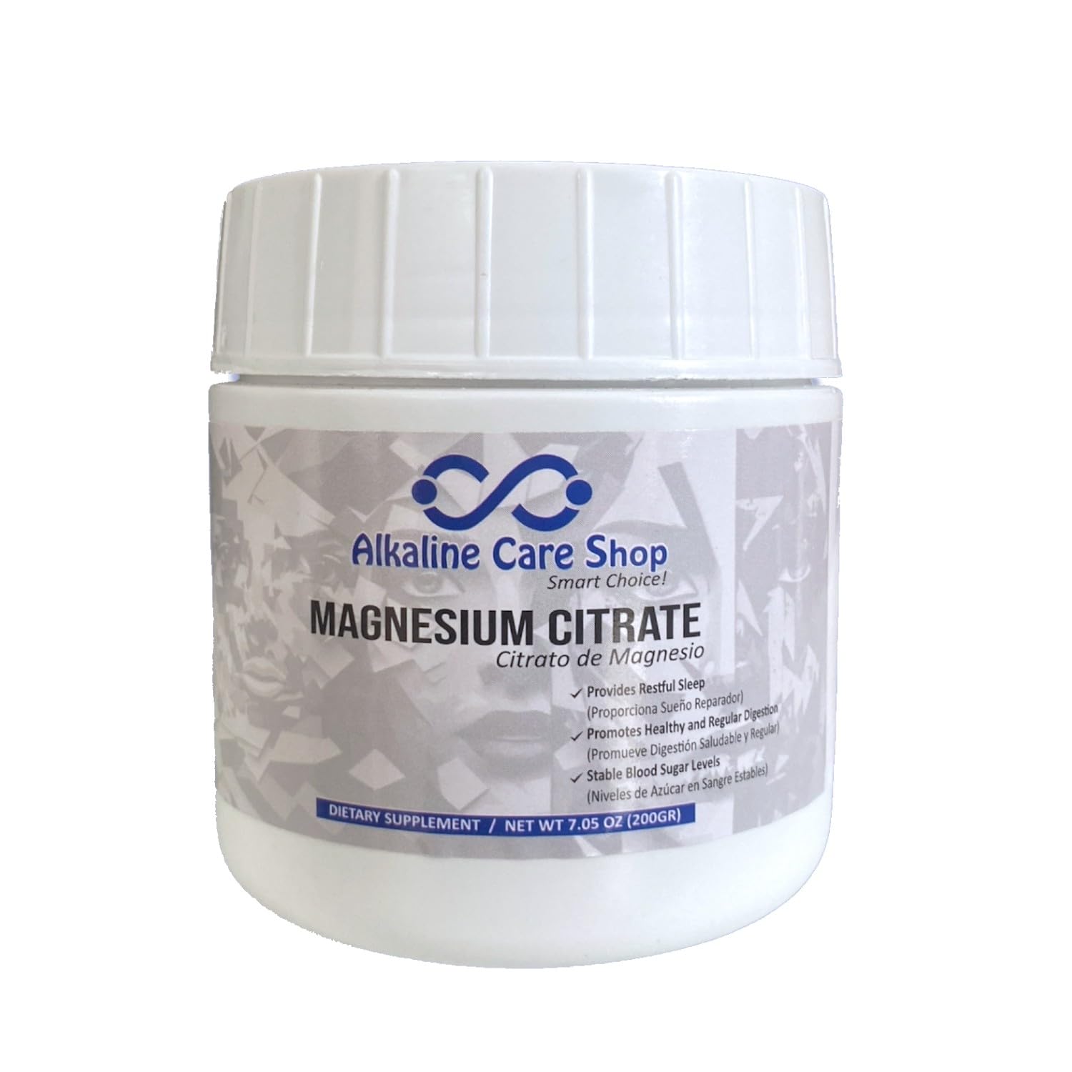Alkaline Care Magnesium Citrate powder scoop ready for quick mixing in drinks.