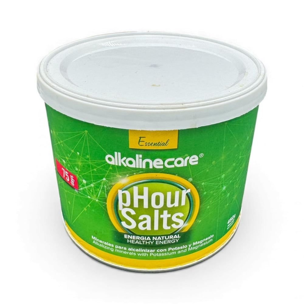 PHOUR salts on kitchen counter with water and lemon, a healthy routine.