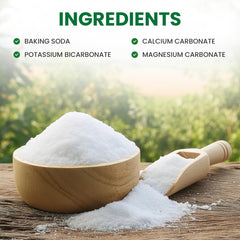 Measuring spoon with PHOUR salts indicating precise dosing for pH balance.