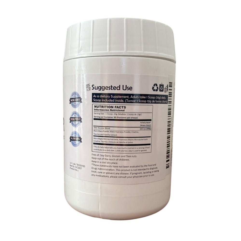 Alkaline Care TBooster scoop beside the jar supports easy daily dosing.