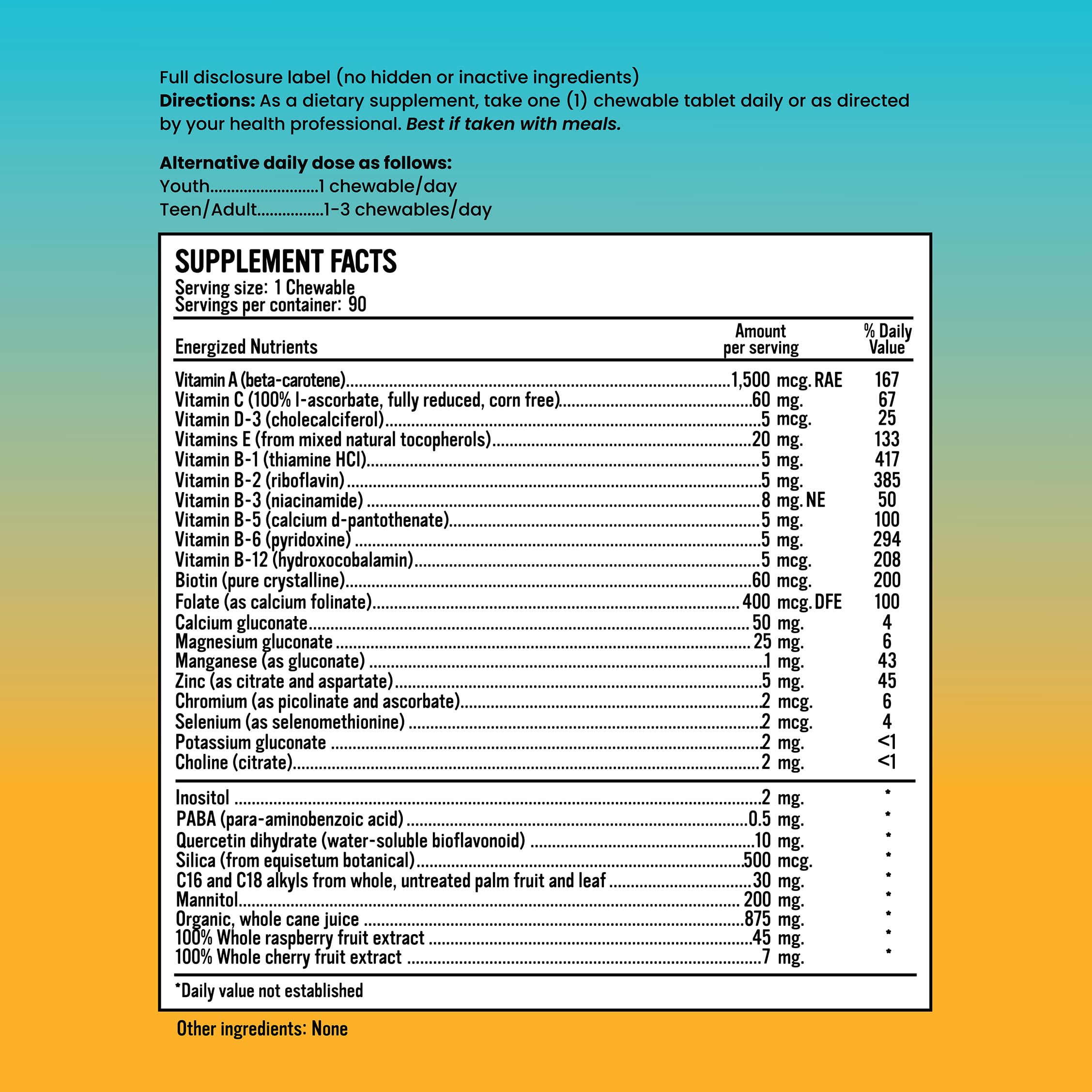 Alkaline for Life Energized Multi+ Chewables close-up, tasty chewable for all ages with energy support