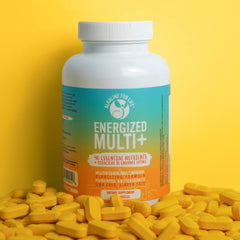 Tablets being poured indicates easy daily dosing with meals.