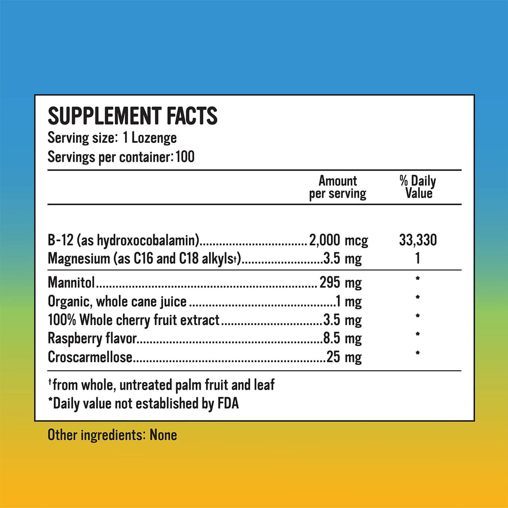 Rise Well B12 sublingual lozenge dissolving quickly for fast absorption.