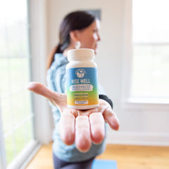 Rise Well B12 vegan formula highlights no fillers and easy daily use.