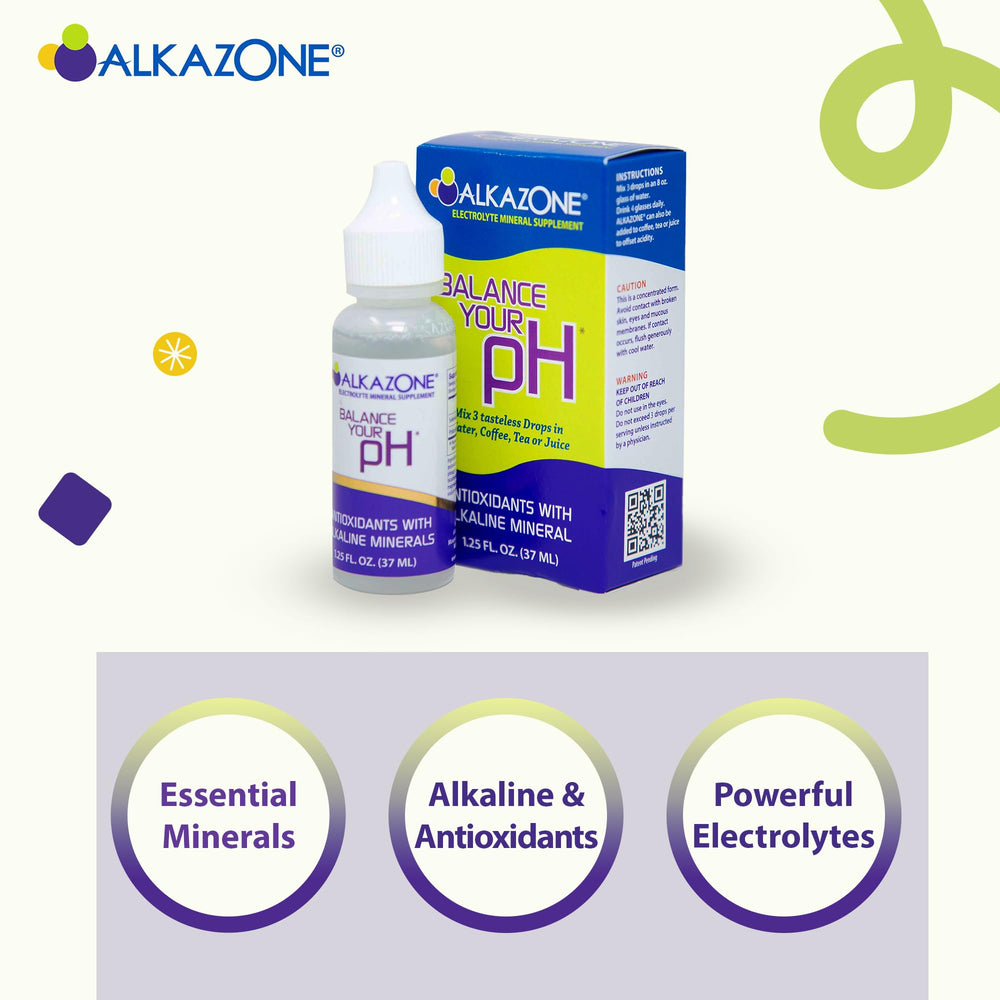 Alkazone Balance minerals-list: visual highlights essential minerals for balanced hydration.