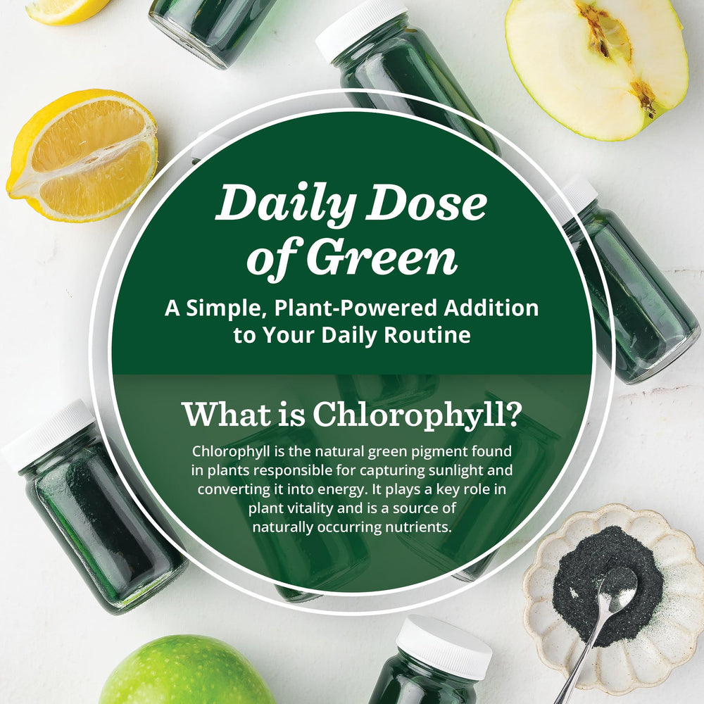 All About Juicing chlorophyll shot bottle in compact travel case.