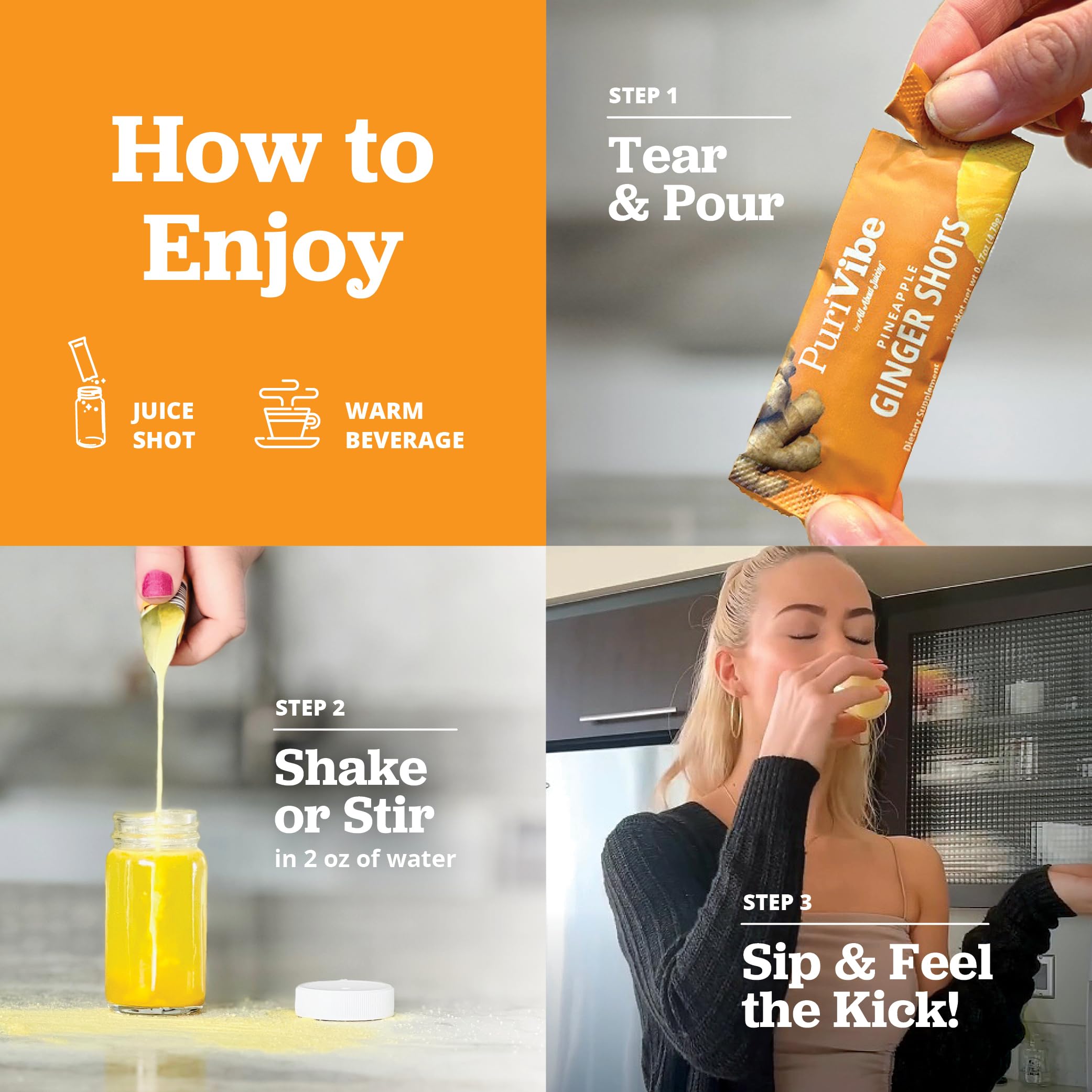 All About Juicing ginger shot being poured into a glass of water for convenient consumption.