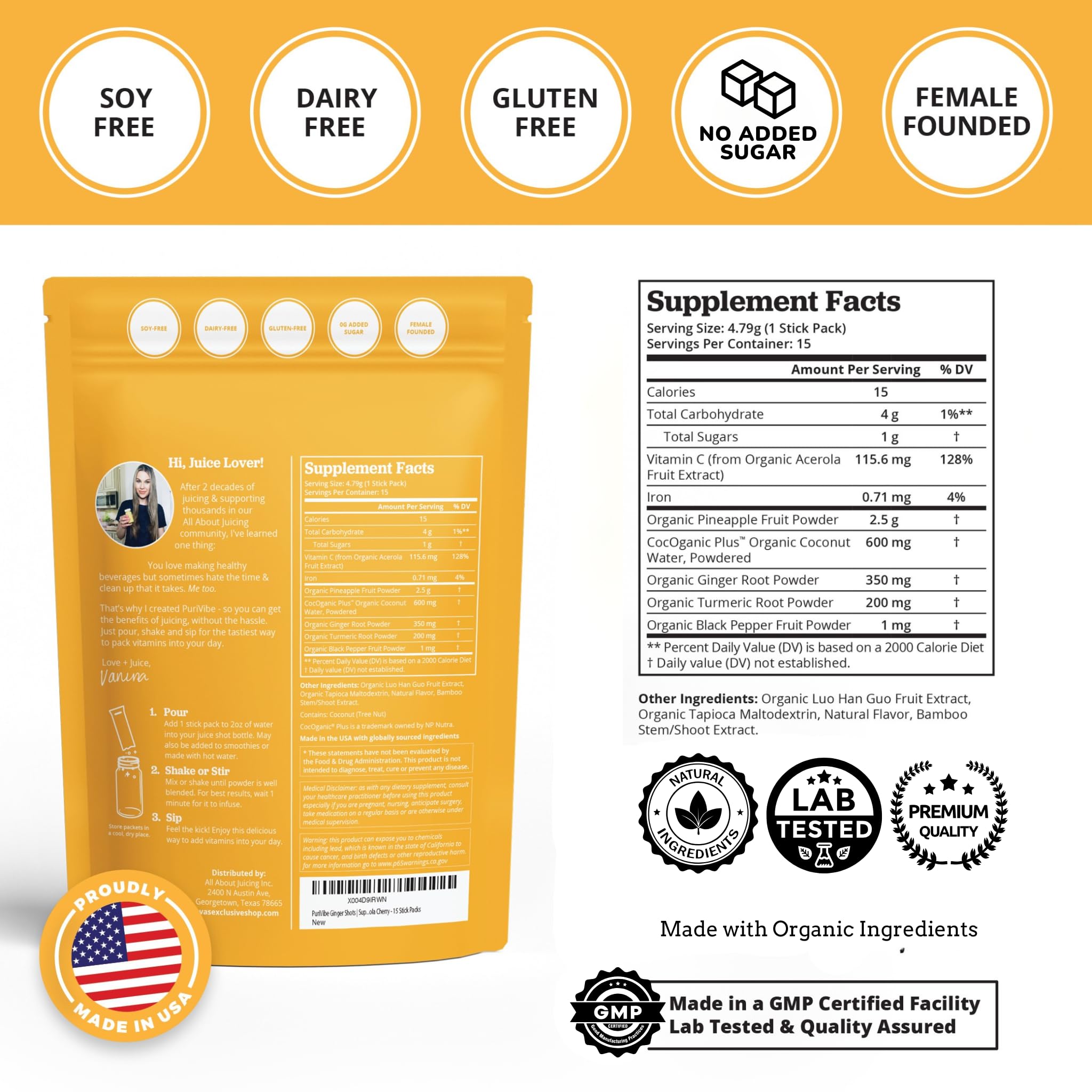 All About Juicing natural extracts and organic ingredients showcased in powder form for easy use.