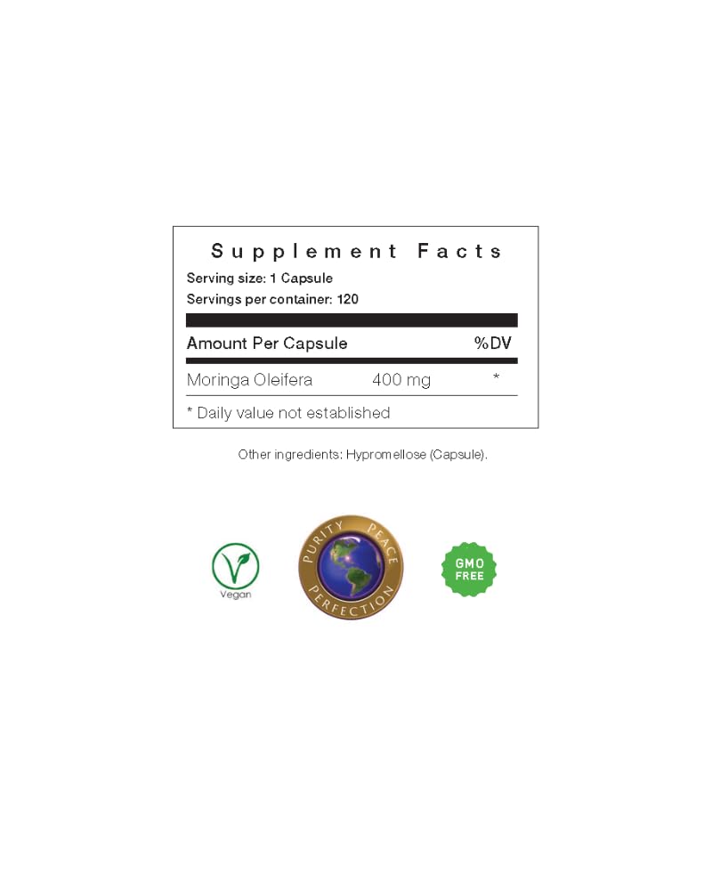 American-made seal on All About Neem Moringa Leaf Capsules signals quality.