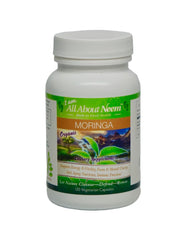 All About Neem Moringa Leaf Capsules bottle front promotes natural energy support.