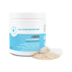 All-Star Nutrition Bio-Heal probiotic bottle label highlighting gut balance and immune support