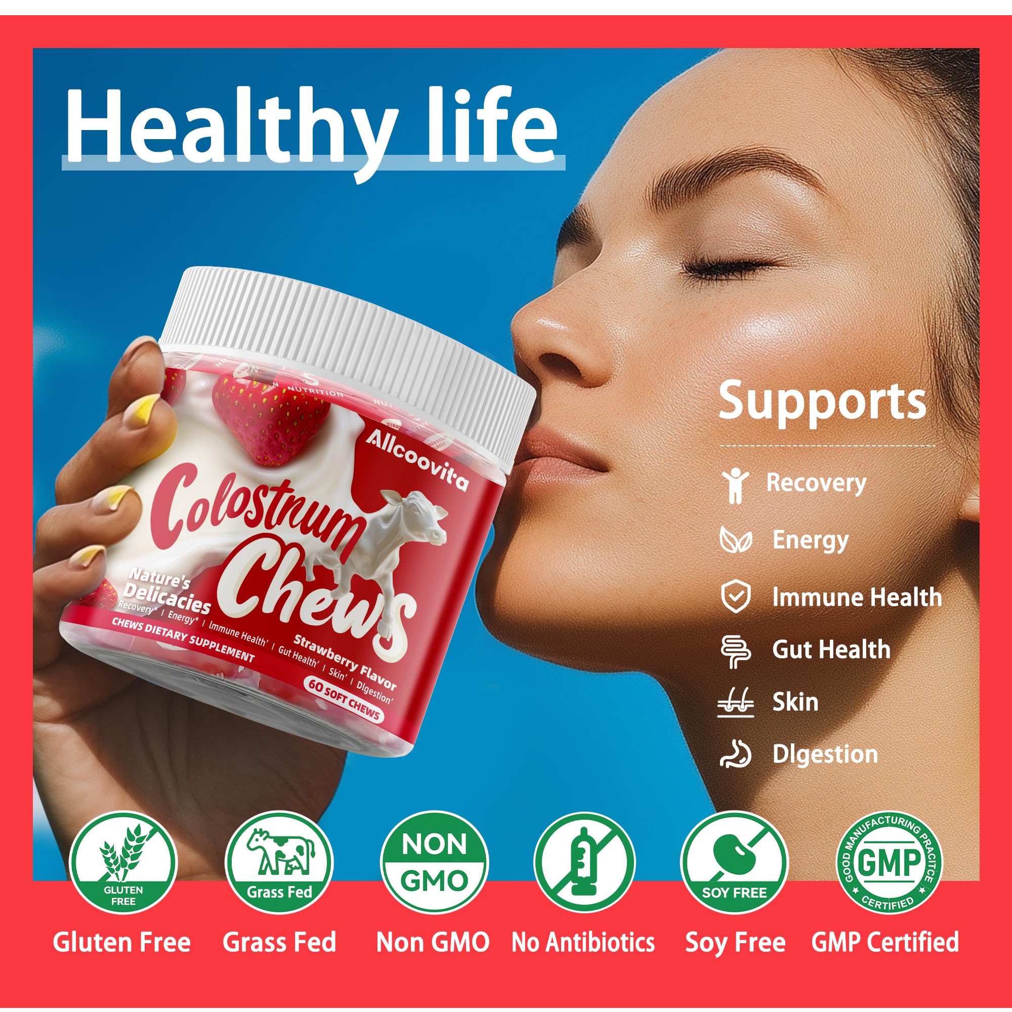 Gluten free label on Allcoovita chews for dietary flexibility