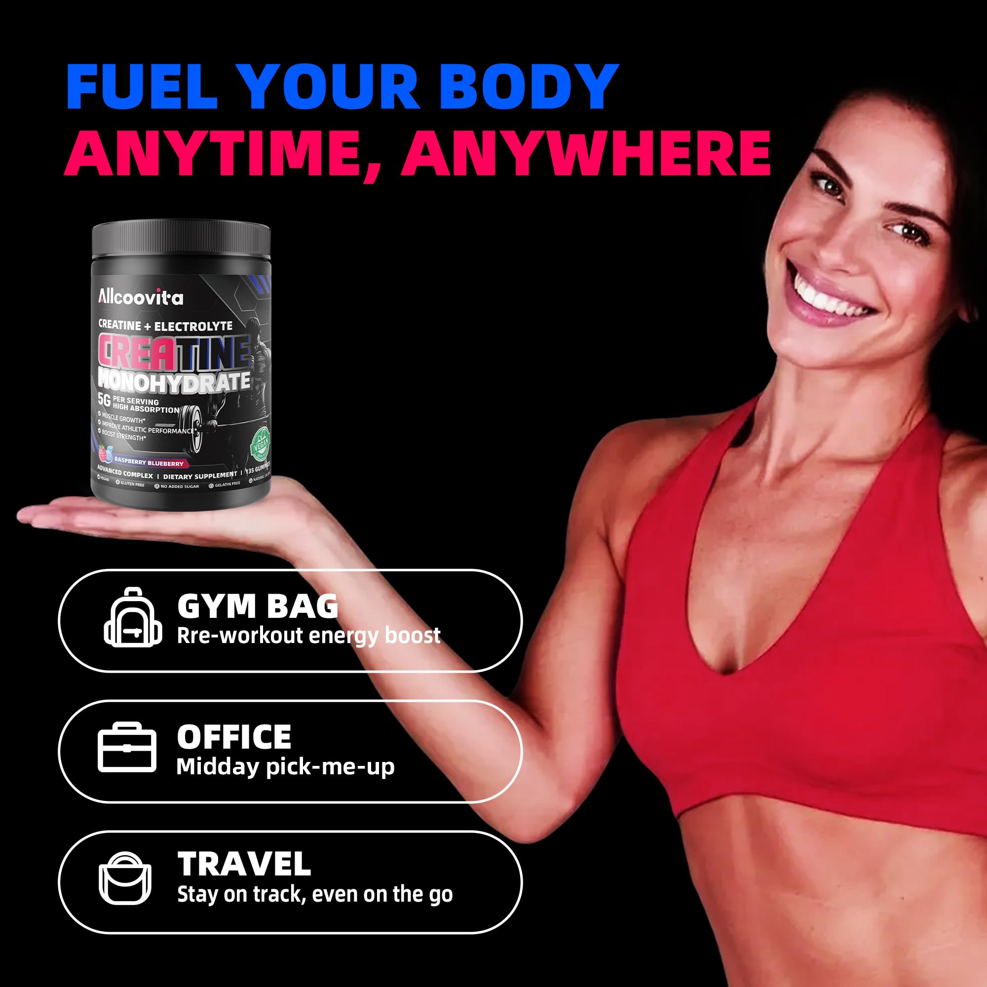 Allcoovita creatine gummy anti-melting formula concept visuals