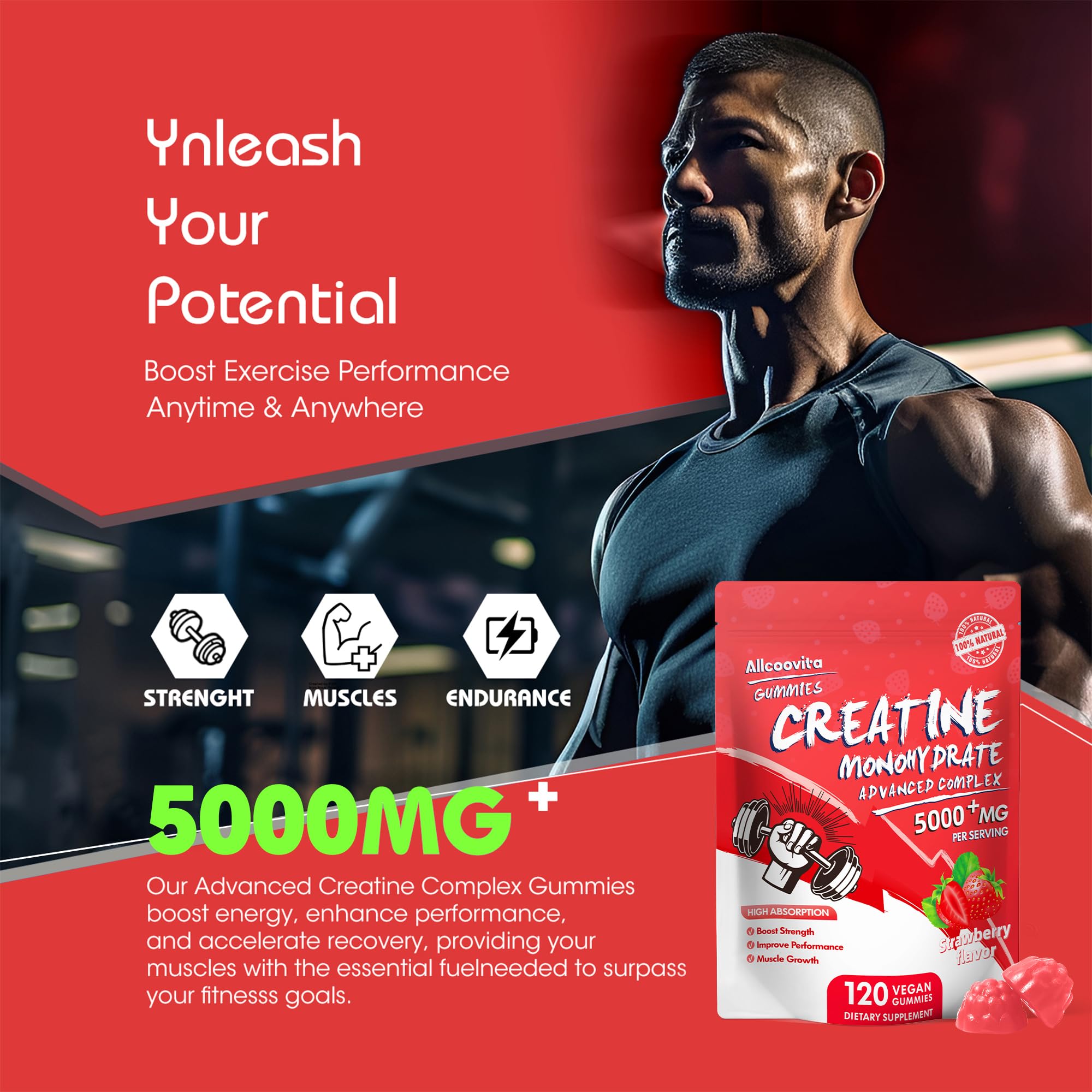 Allcoovita Creatine Gummy packaging nutrition facts for informed choices.