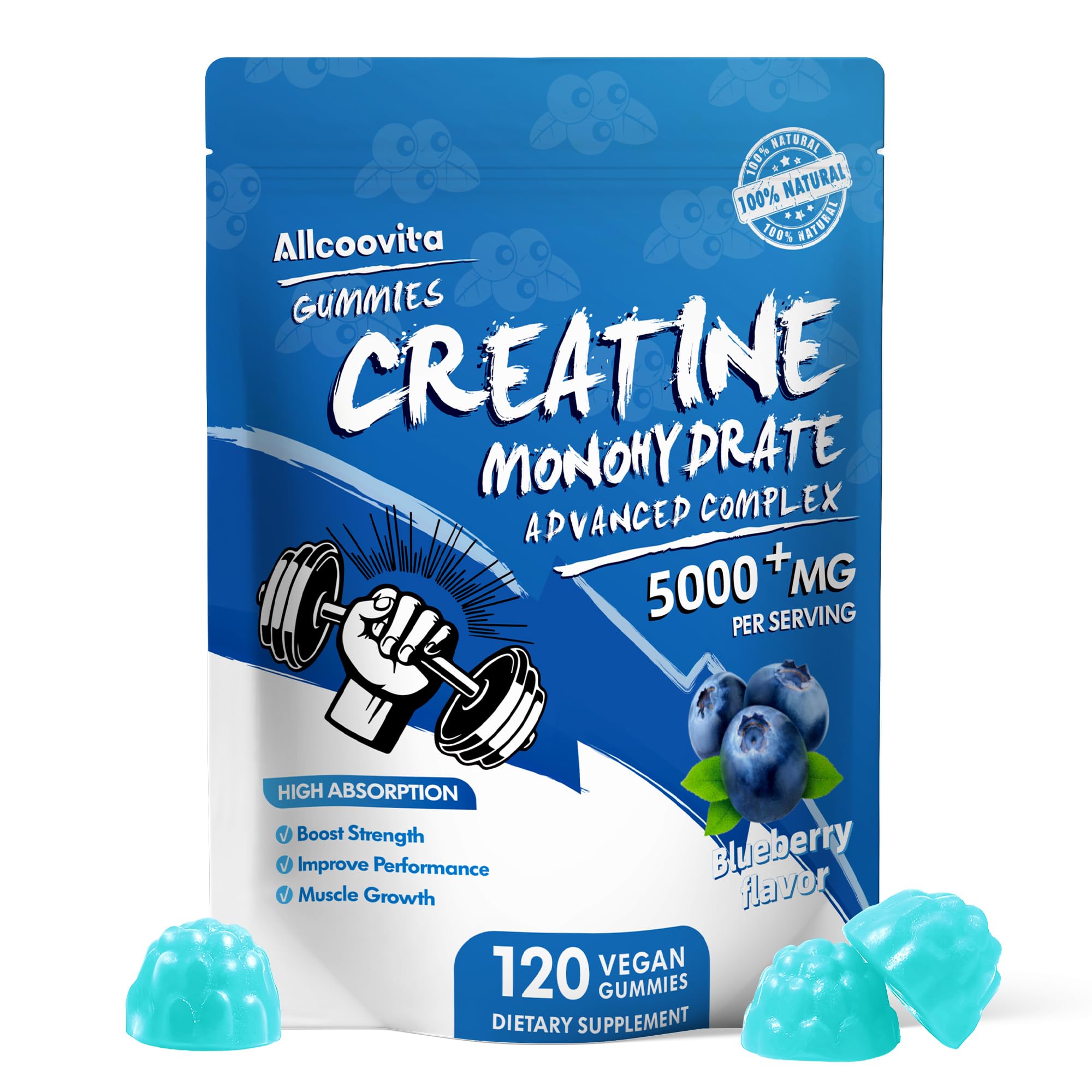 Athlete-friendly context with Allcoovita Creatine Gummies ready for pre-workout use.