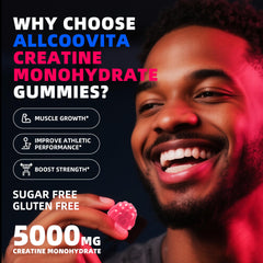 Allcoovita creatine gummy on a workout scene suggesting performance support