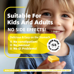 Allcoovita Iron Soft Chews 60-Count Bottle Closeup: convenient, gluten-free option for households.
