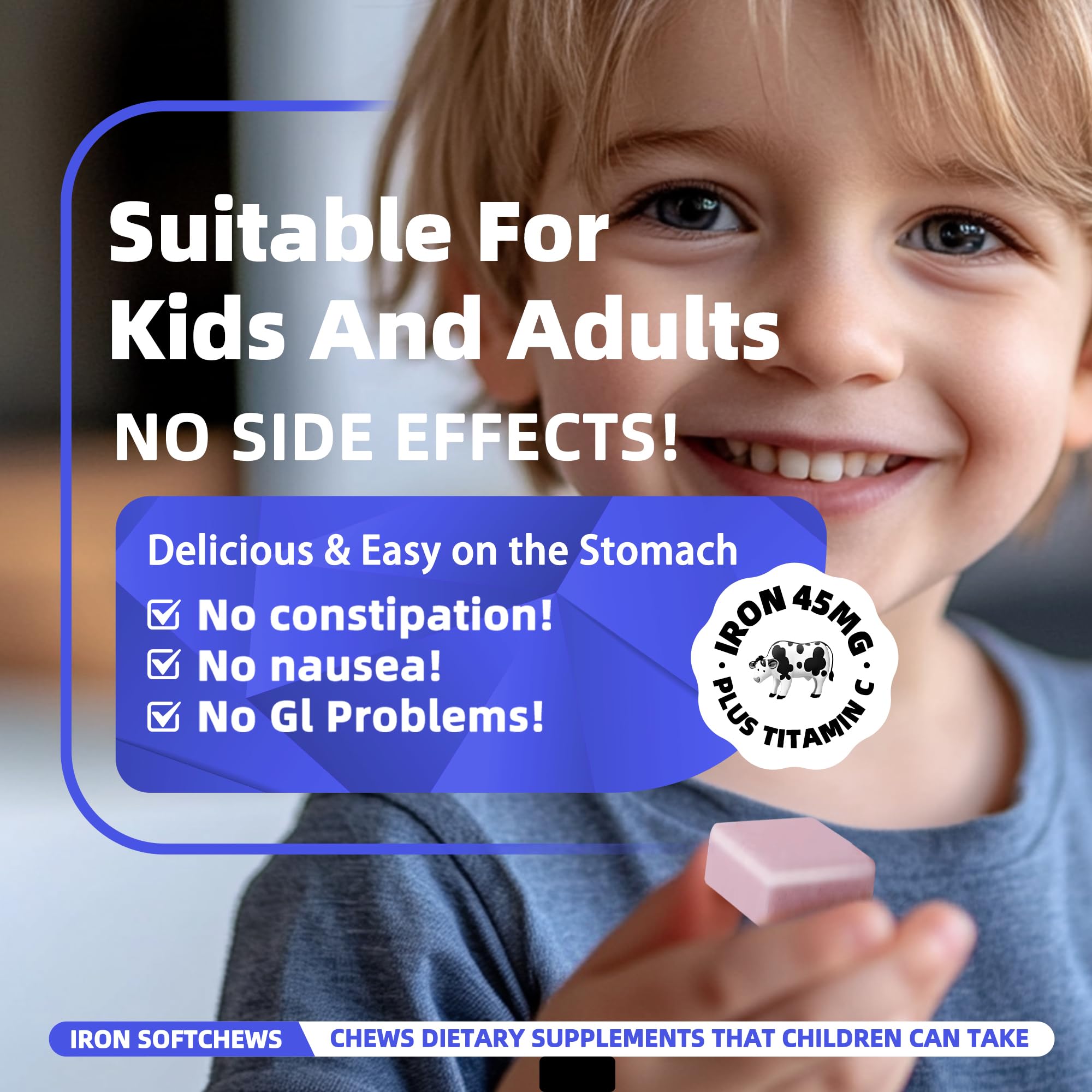 Allcoovita Iron Soft Chews 60-count pack, convenient on-the-go iron support.