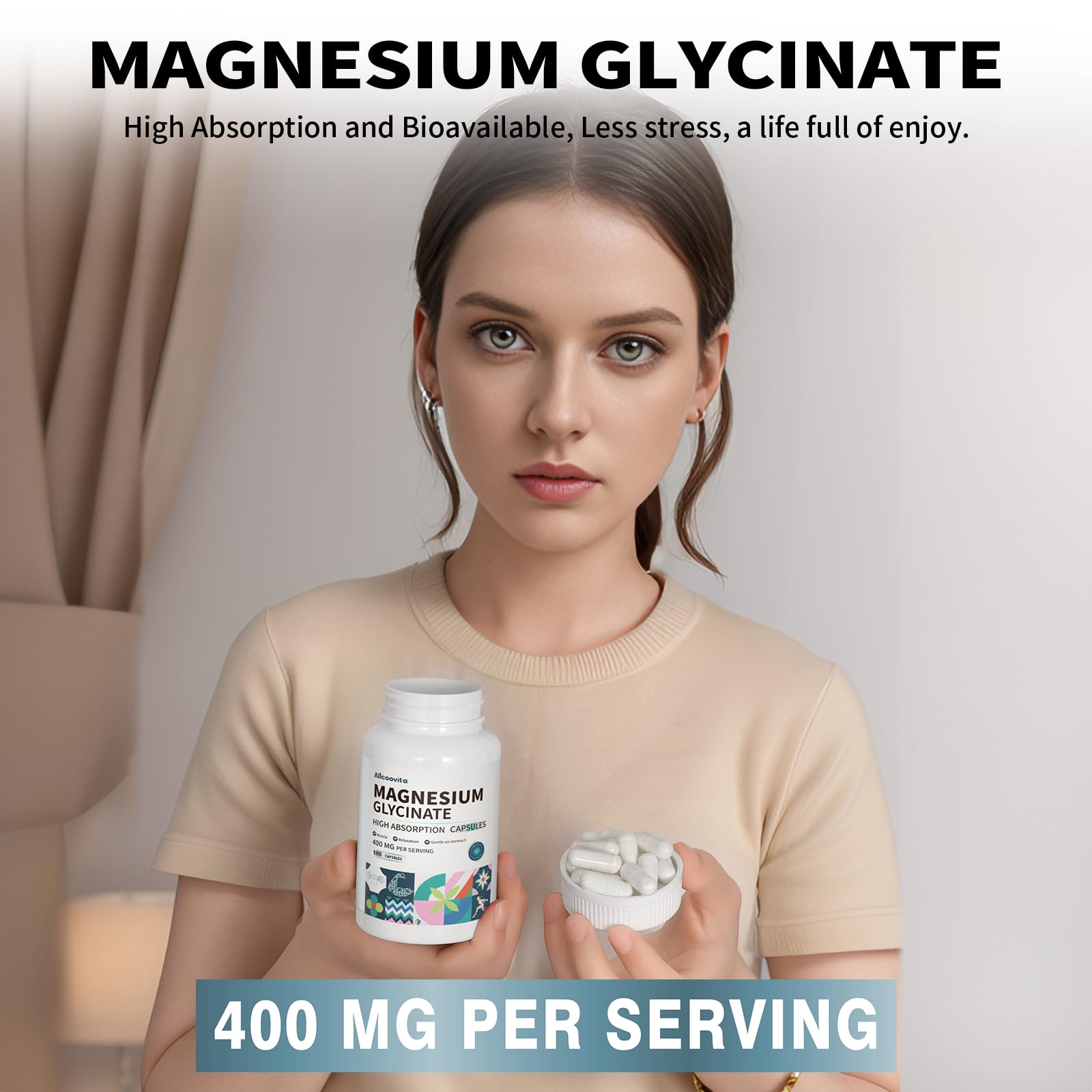 Vegetarian capsules from Allcoovita ready for daily use in a routine.