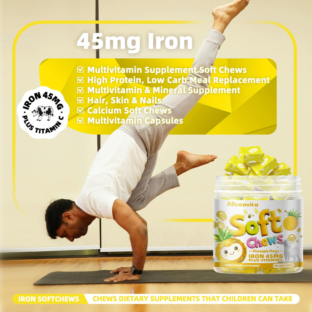 Allcoovita Vitamin C Iron Combo: supports absorption with a bright pineapple flavor.