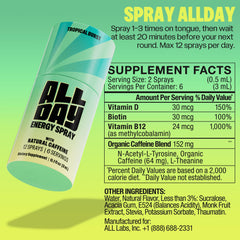 ALLDAY caffeine spray application shows easy misting for a quick focus boost.