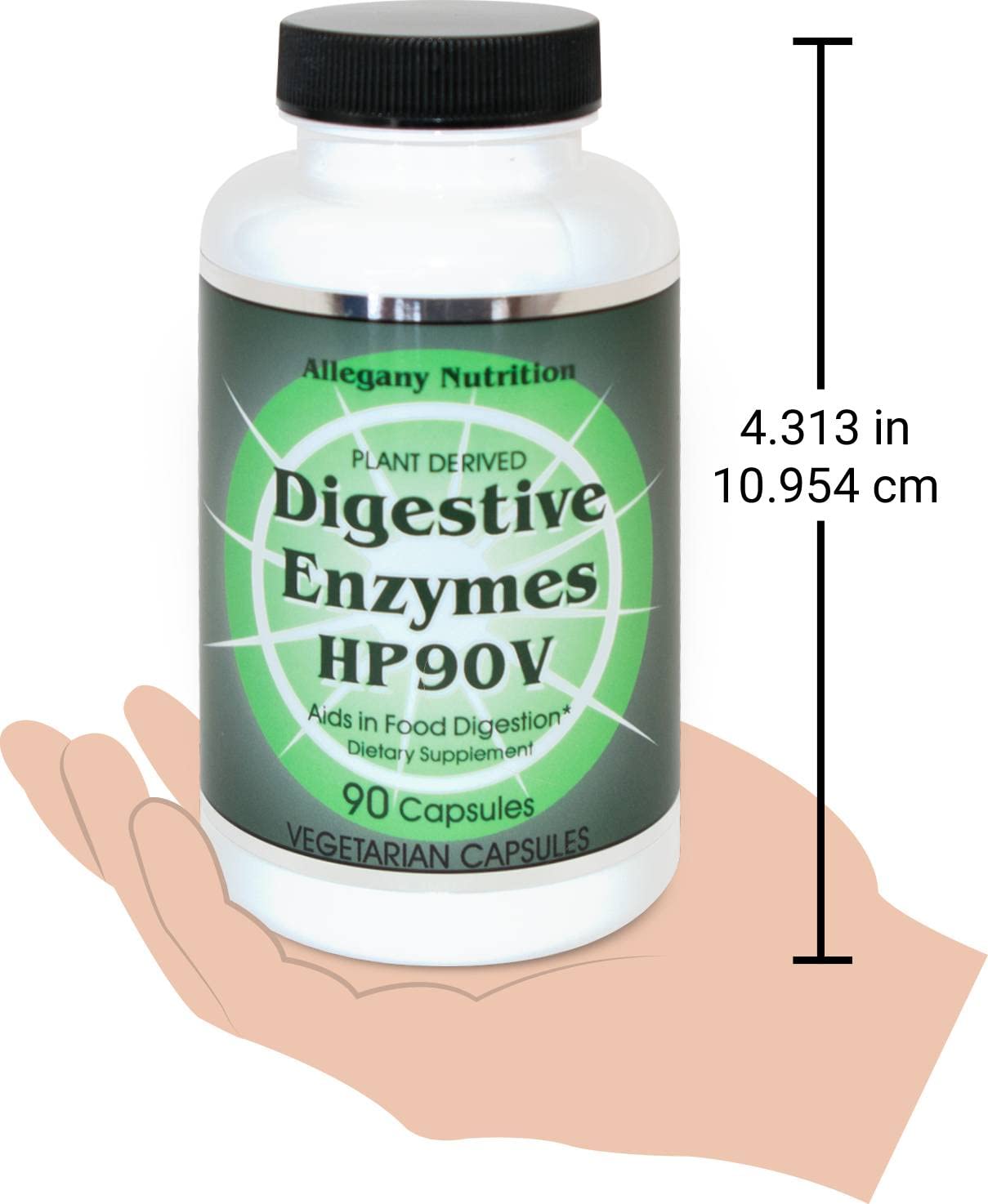 Allegany Nutrition HP90V bottle shows USA-made GMP-certified facility.