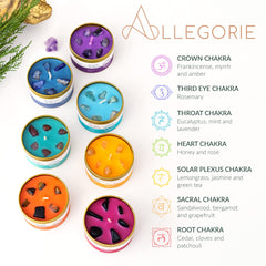 Allegorie Chakra Candle Box candles lit on a meditation altar for focus.