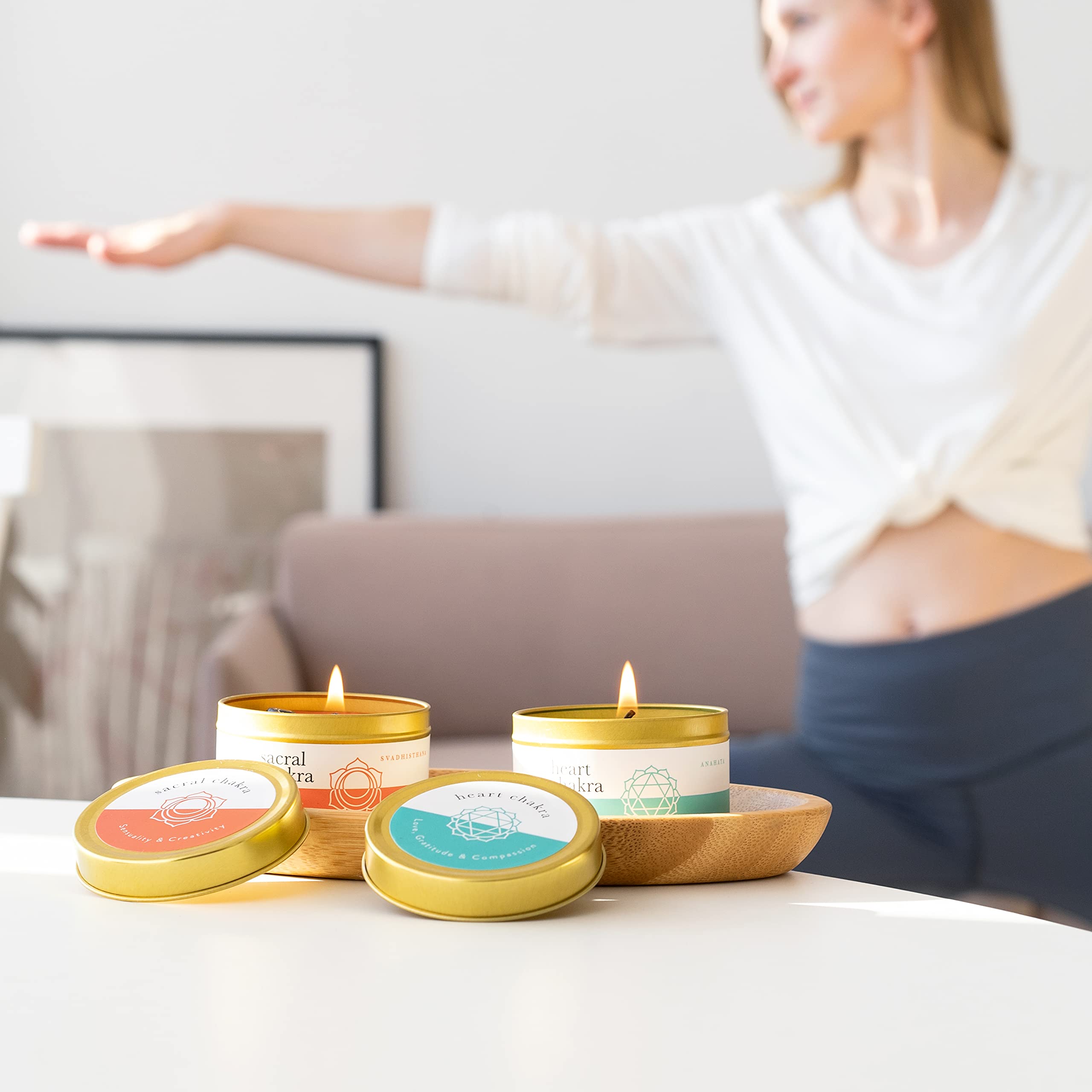 Allegorie Chakra Candle Box seven-scent collection shown on display.