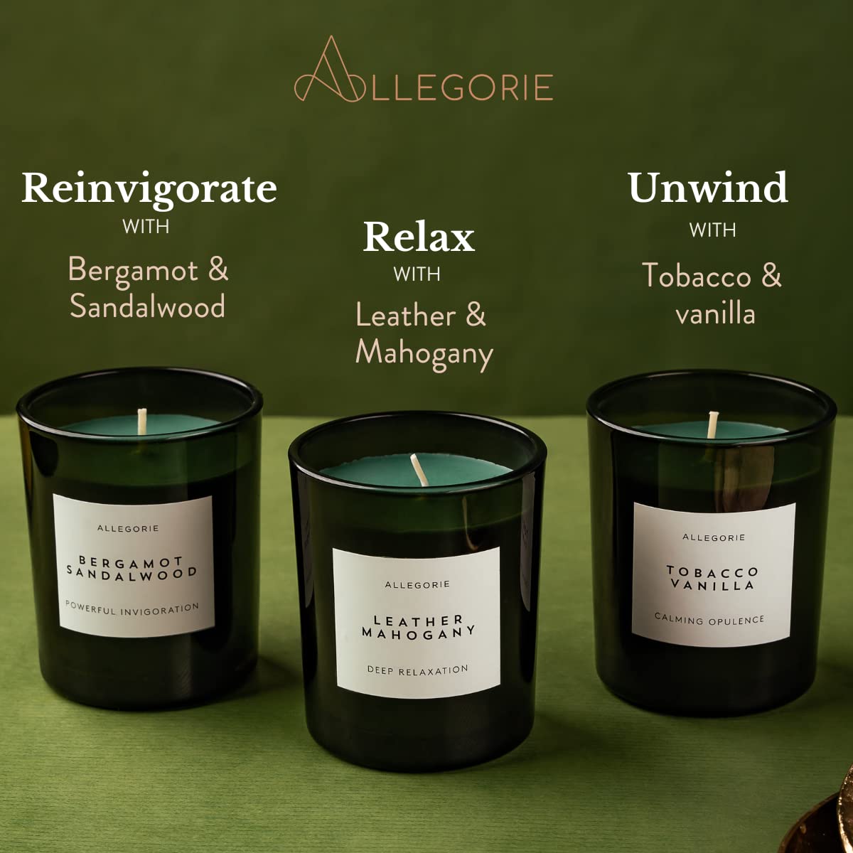 Allegorie premium gift box with wooden lid for a masculine candle set