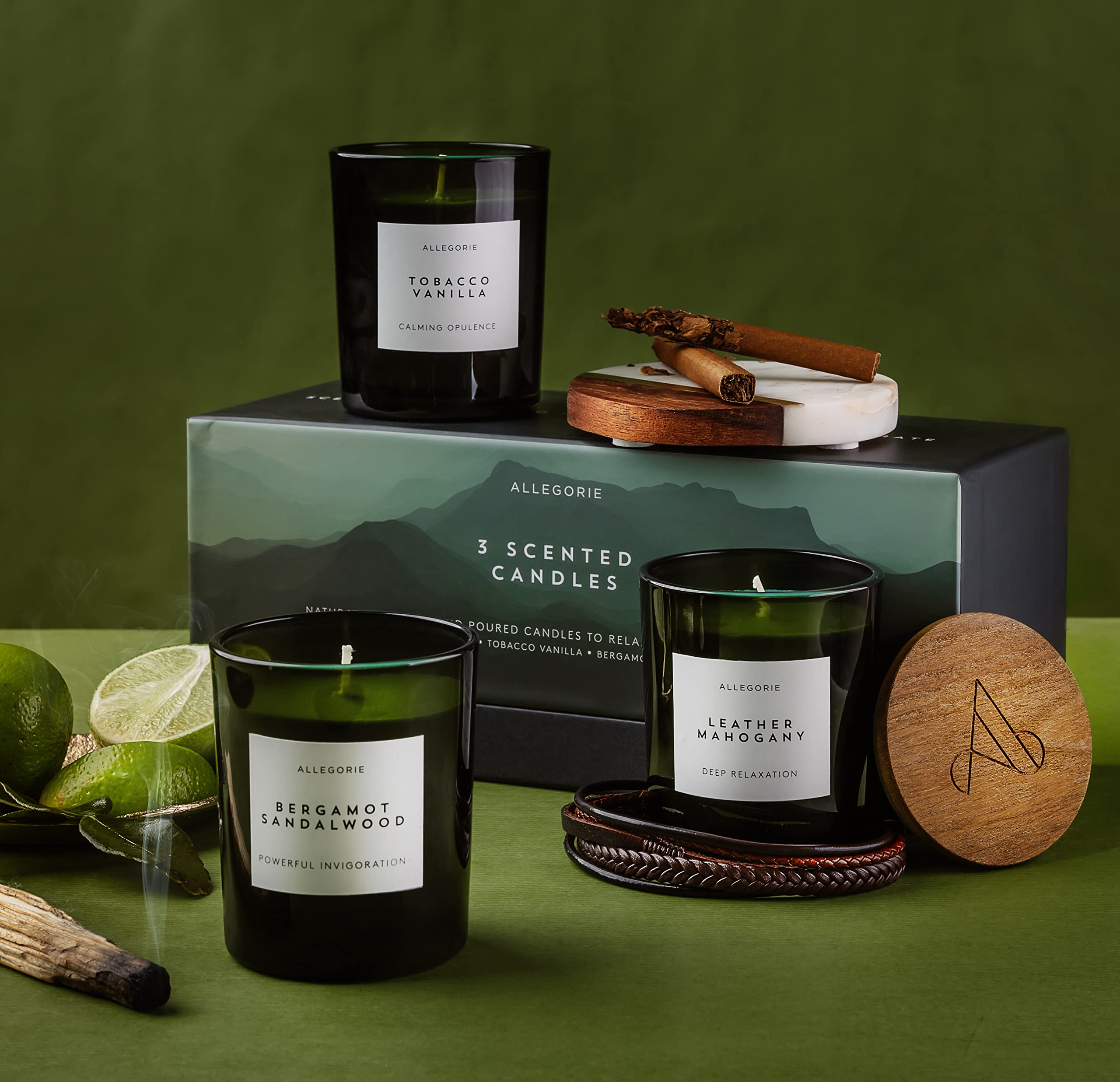 Allegorie Leather & Mahogany candle showcases smoky aromas for cozy ambiance