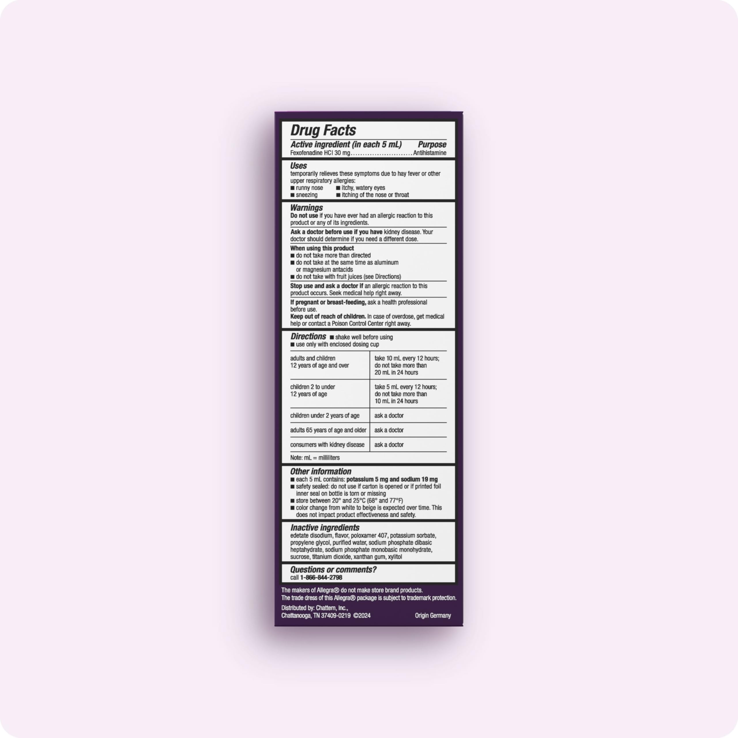 Allegra Children berry liquid dosing shows a smooth measure for long-lasting relief.