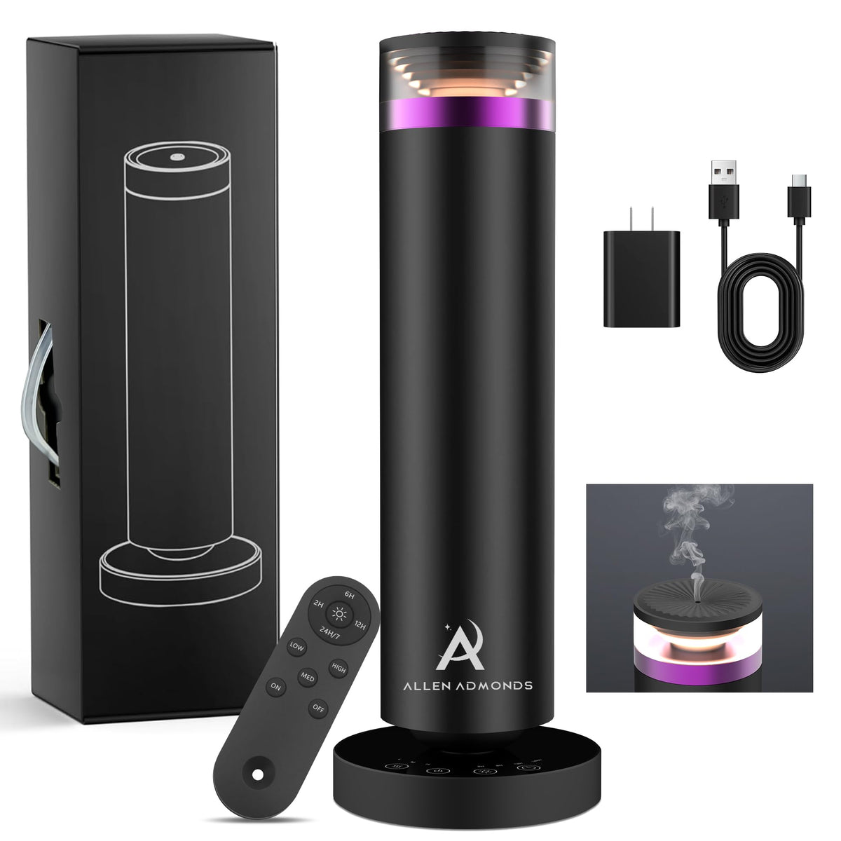 Allen Admonds Waterless Diffuser front view shows sleek design and room-wide fragrance.