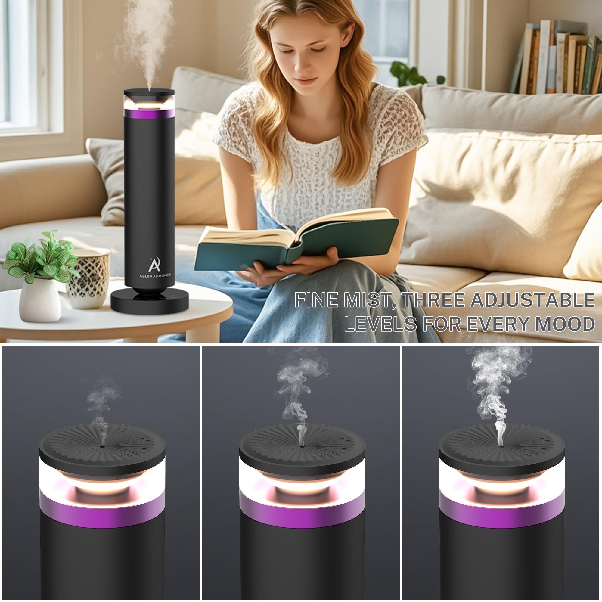 Allen Admonds Waterless Diffuser in a large room demonstrates wide fragrance reach.