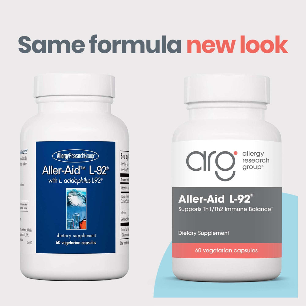 Allergy Research Group Aller-Aid L92 capsules close-up shows vegetarian capsules