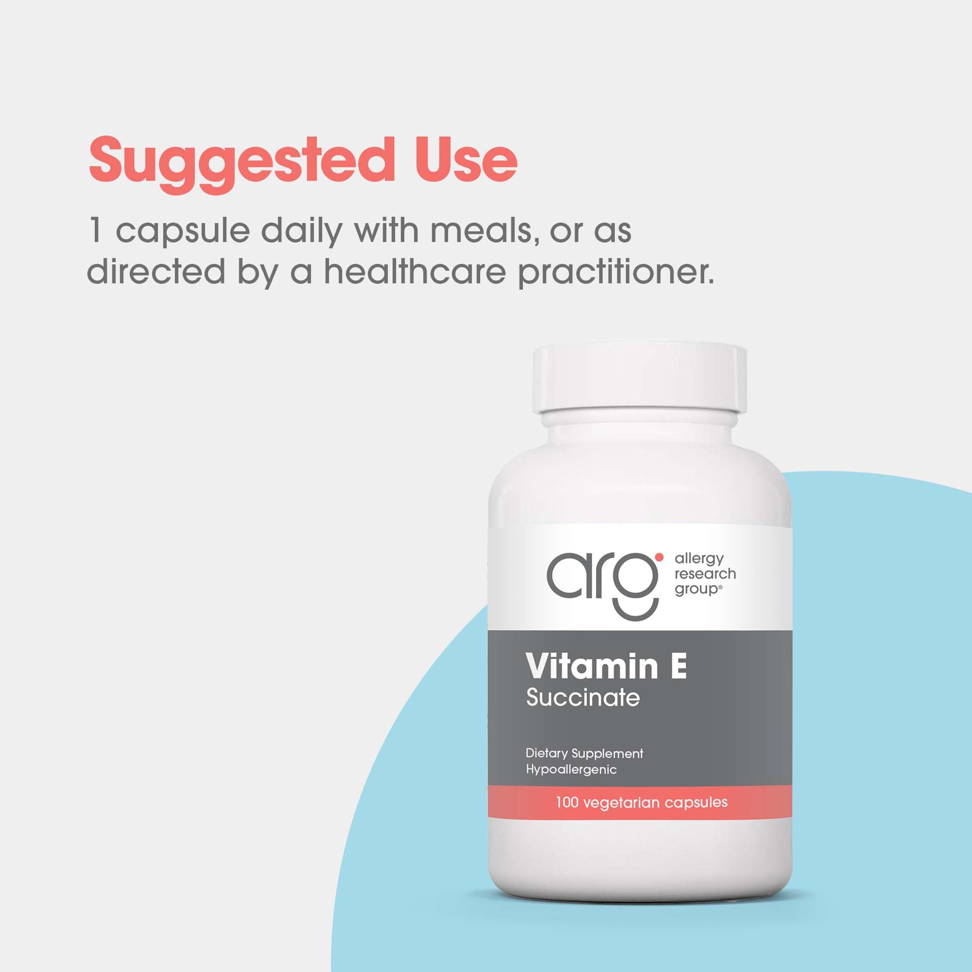 Allergy Research Group 400 IU capsules close-up emphasizes potent vitamin E.