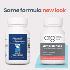 ARG Lumbrokinase bottle back showing ingredients and non-GMO claims