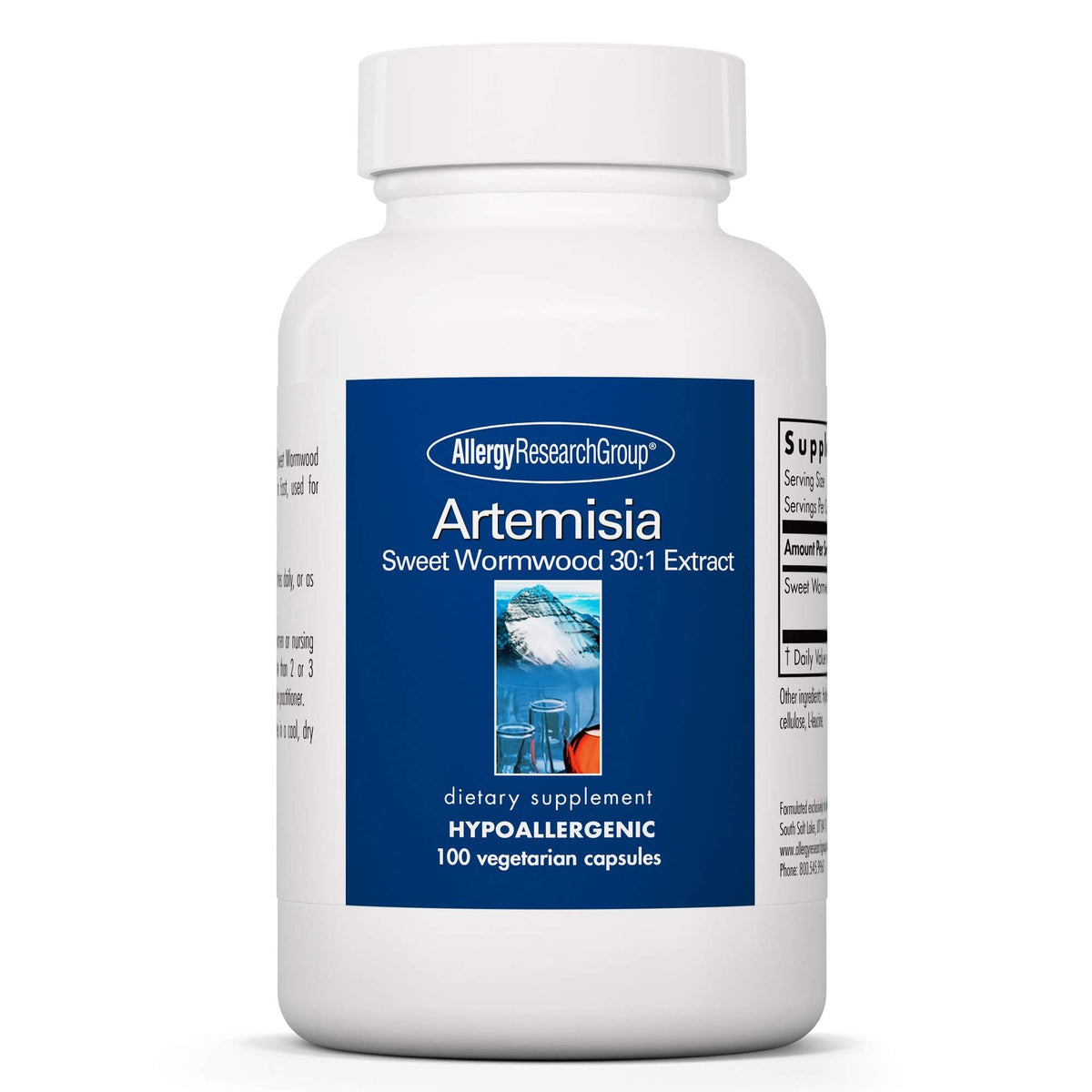 Allergy Research Group Artemisia bottle shows hypoallergenic capsules for potential microbial balance