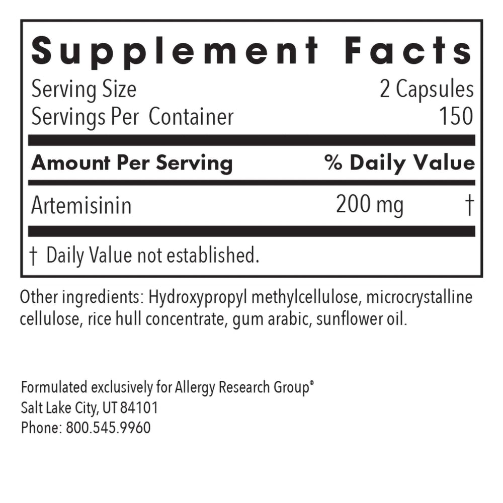 Allergy Research Group Artemisinin capsules pour shot suggesting easy daily intake for GI-friendly routines