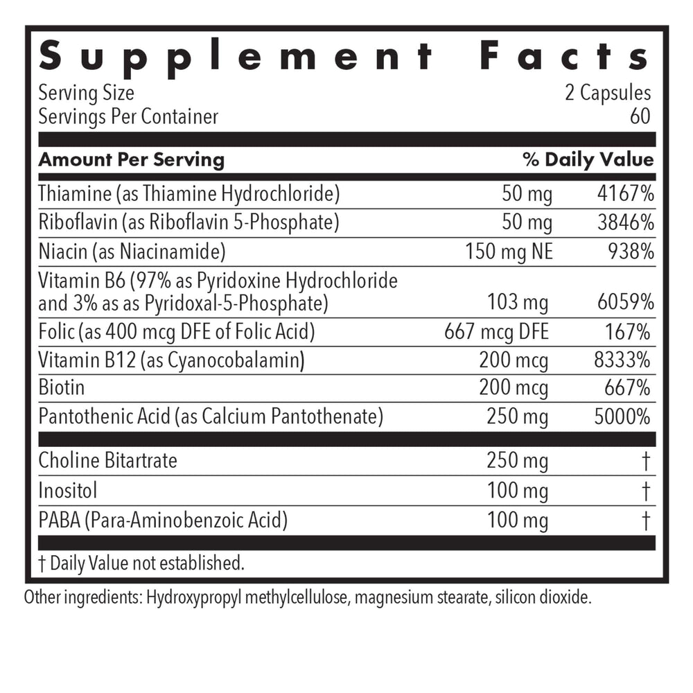 Allergy Research Group B vitamin complex label featuring B12 and B6