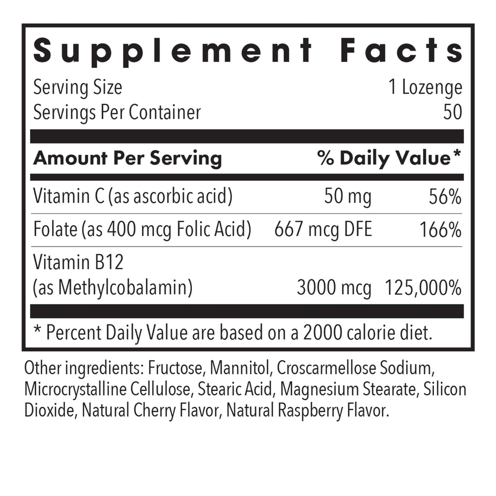 Allergy Research Group B12 lozenges arranged for convenient under-tongue use