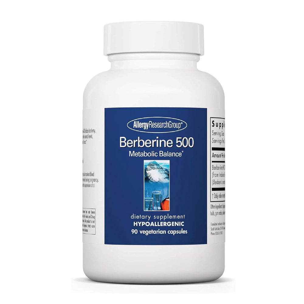 Allergy Research Group berberine 500mg bottle, supporting metabolic balance and gut flora