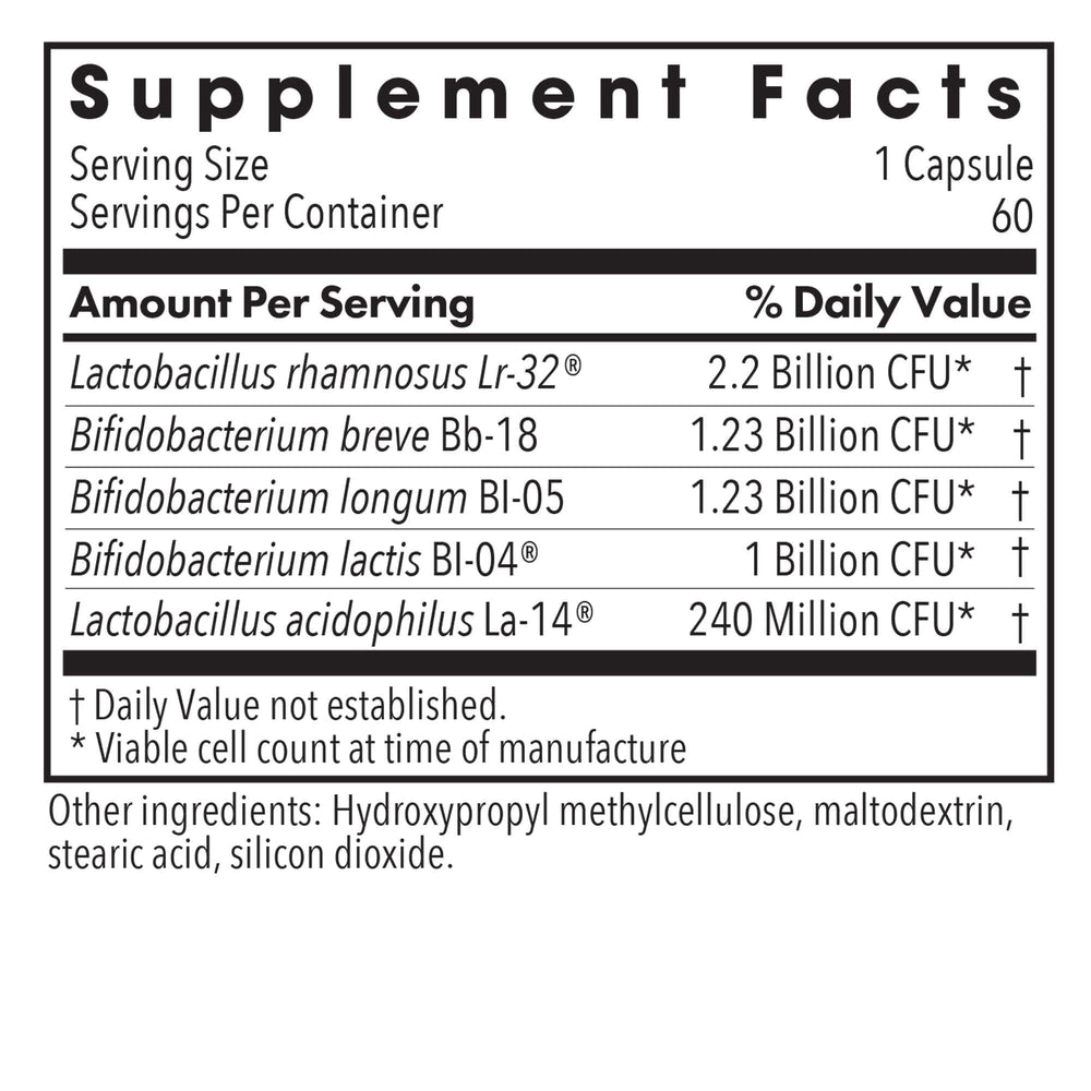 Allergy Research Group BifidoBiotics packaging side view emphasizes vegetarian capsules.