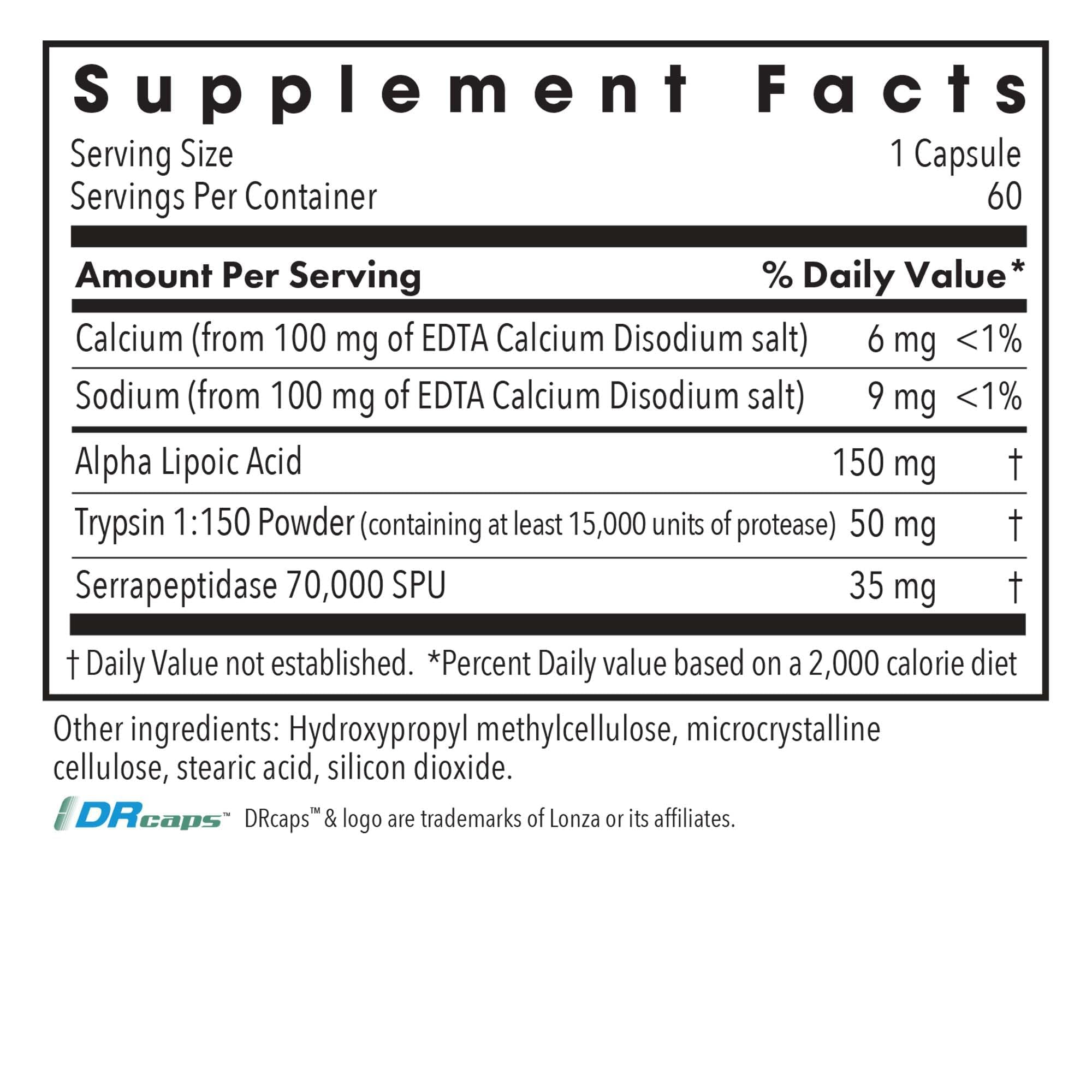 Allergy Research Group Biofilm Neutralizer label highlights proteolytic enzymes and EDTA