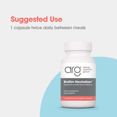 Allergy Research Group Biofilm Neutralizer bottle with alpha-lipoic acid and enzymes panel