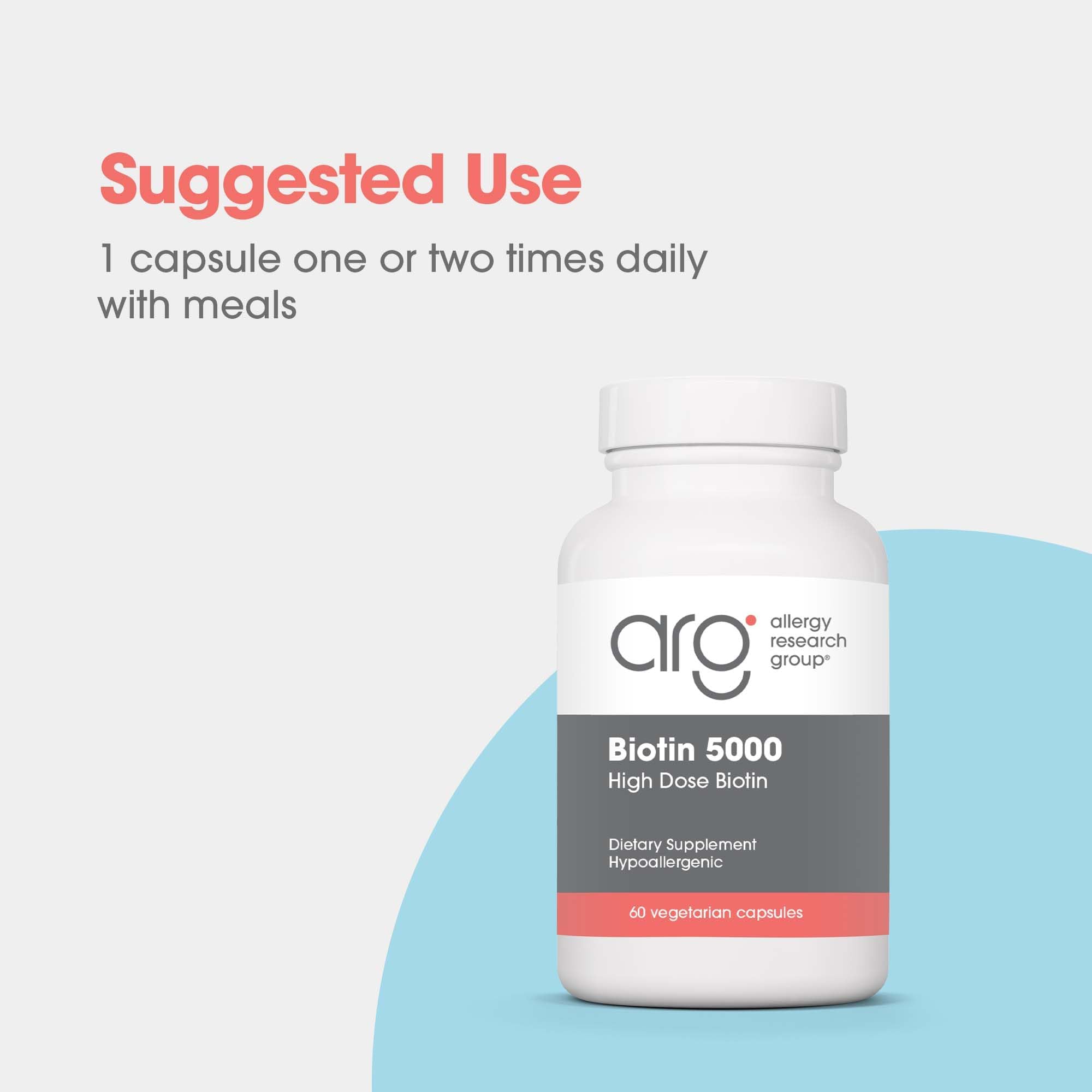 Allergy Research Group Biotin 5000mcg packaging outer; doctor-developed hypoallergenic formula