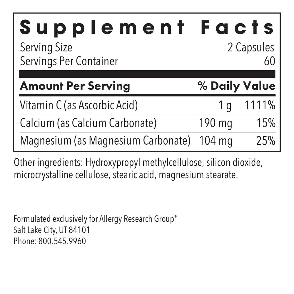 Allergy Research Group Buffered Vitamin C capsules close-up showing capsule texture