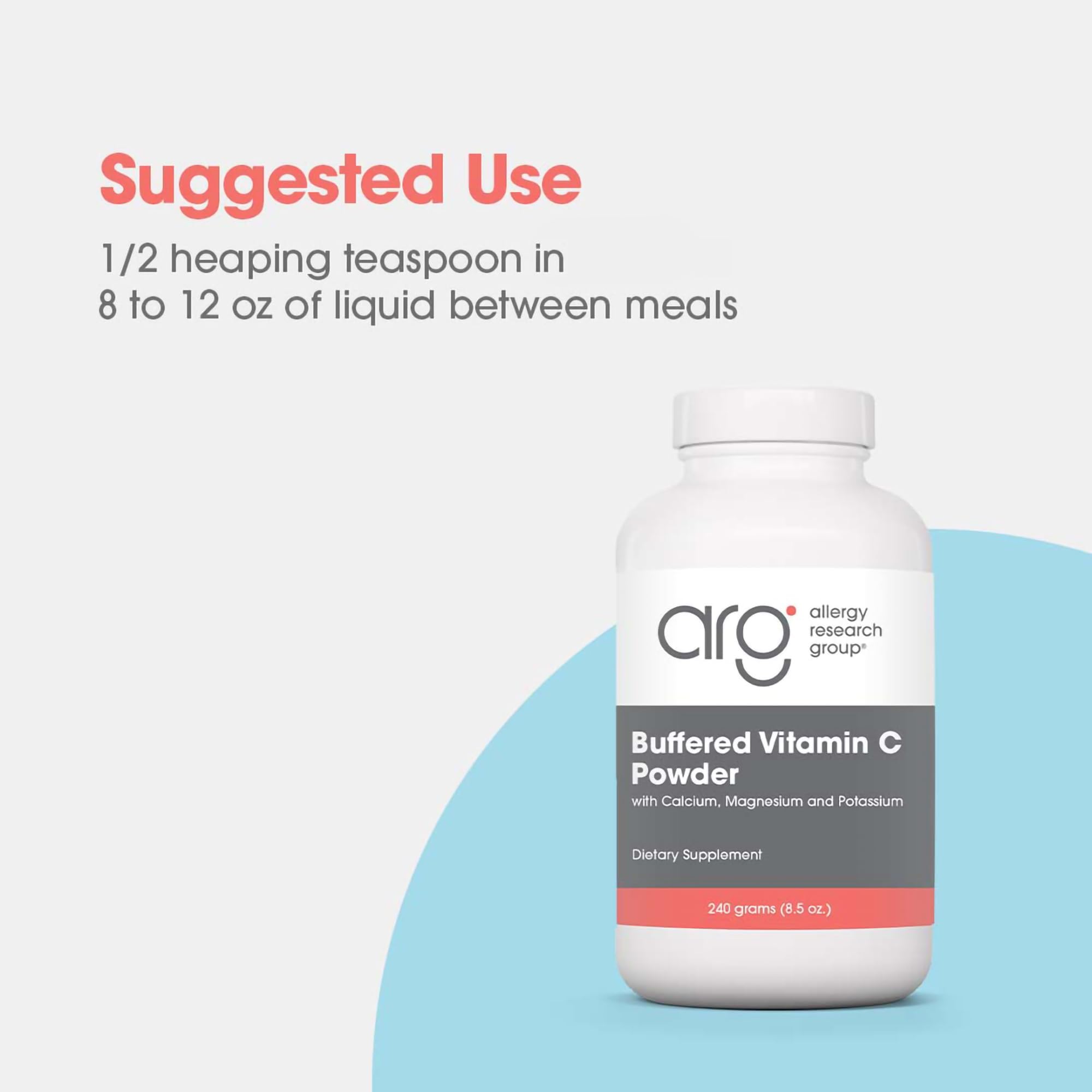 Allergy Research Group buffered vitamin C powder dissolving in water.