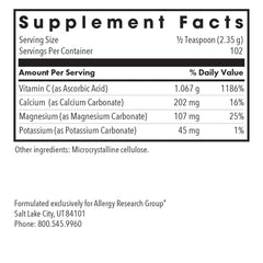 Allergy Research Group buffered vitamin C powder scoop for convenient measuring.