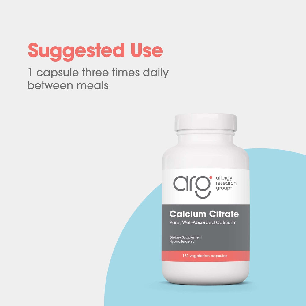 Allergy Research Group Calcium Citrate label detail with dosage information for mindful use.