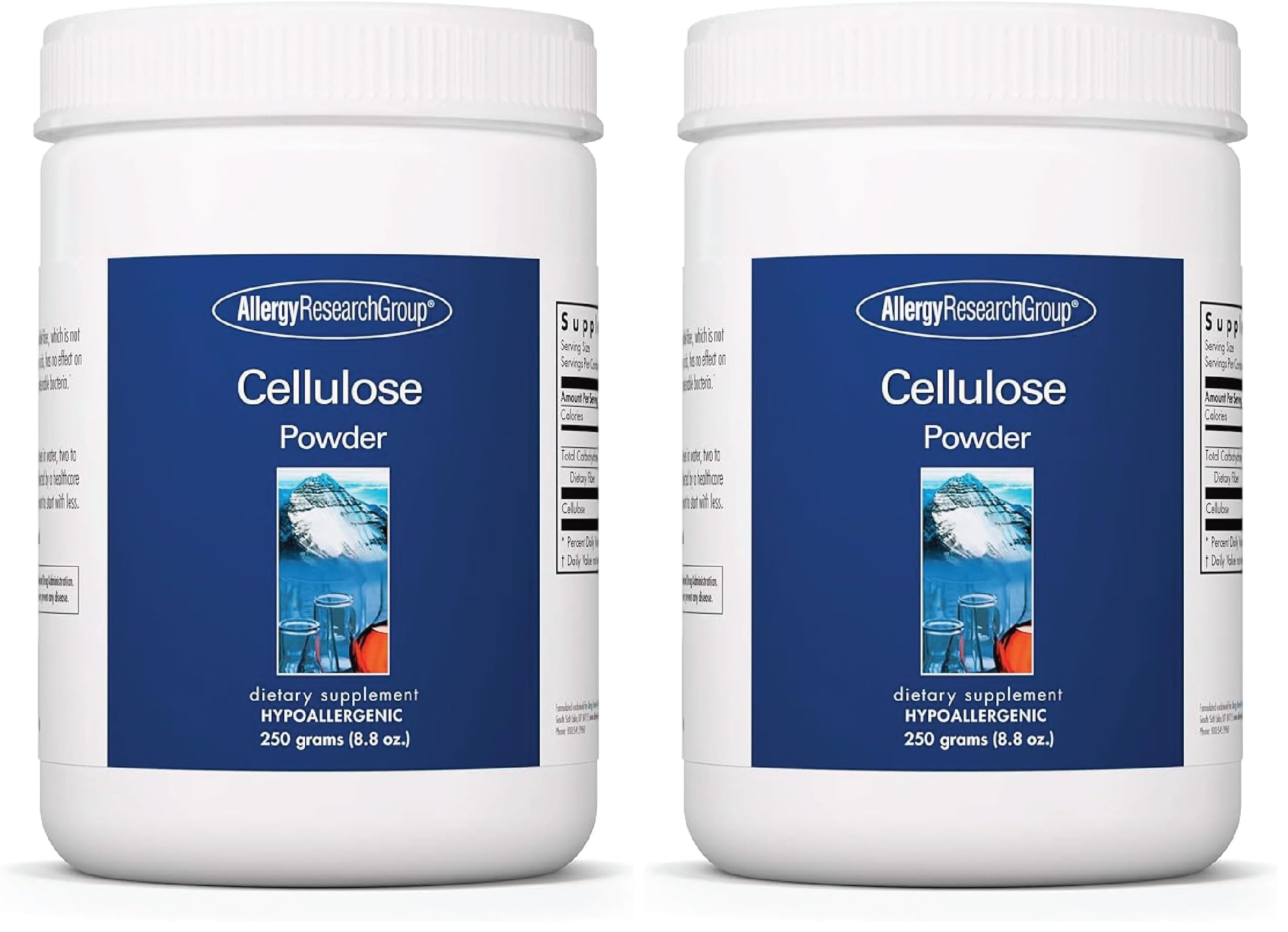 Allergy Research Group cellulose powder bottle close-up showing insoluble fiber support for digestion